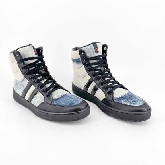 Gucci High Top Denim Sneakers EU 39 US 9 Blue Faded Distressed Retro Casual Shoe - Picture 1 of 14